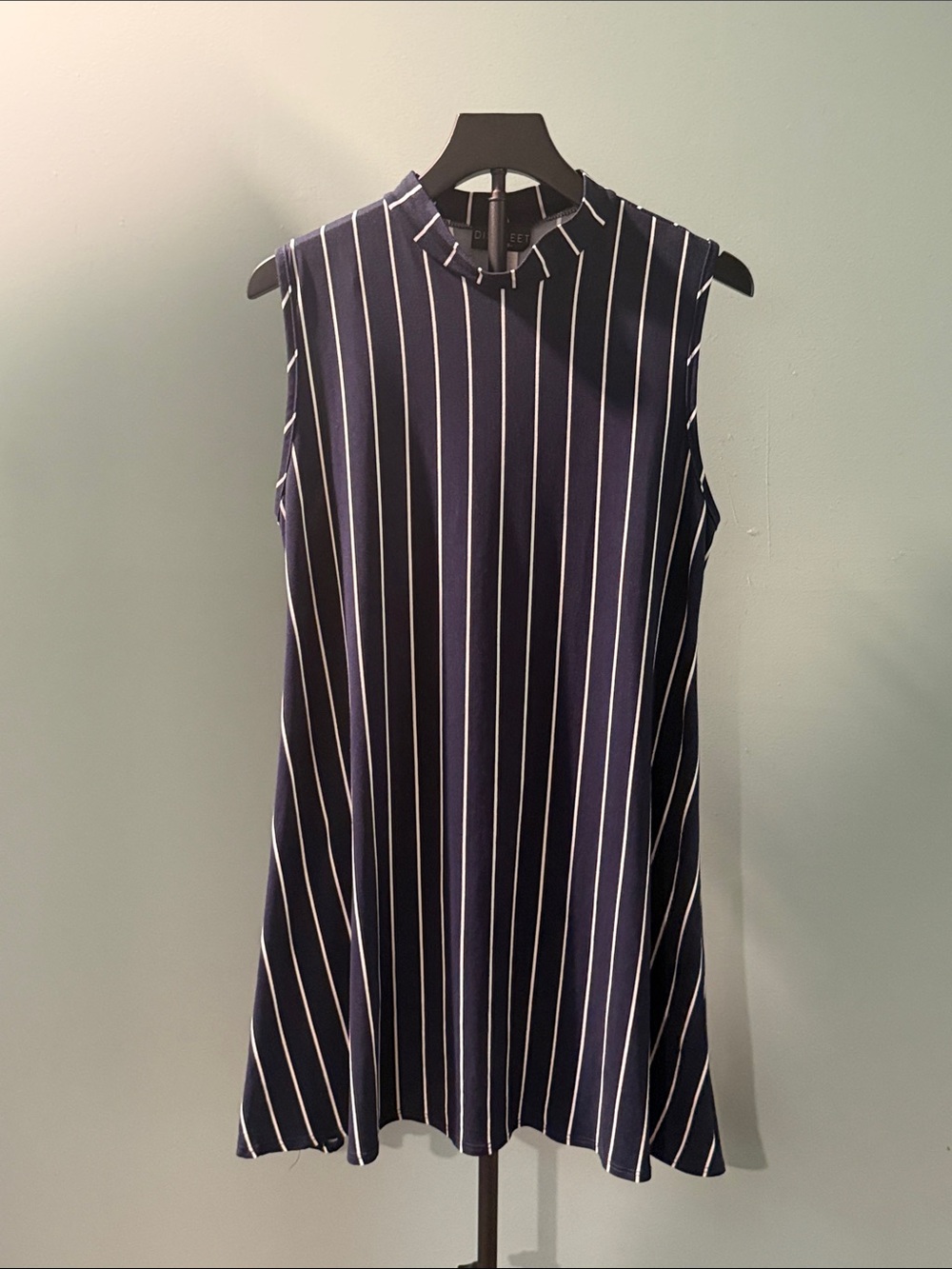 Discreet Navy and White Vertical Stripe Sleeveless Dress